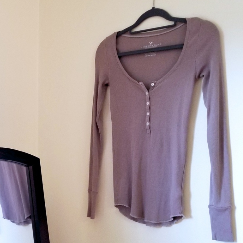 AEO Ribbed Scoop-Necked Henley T-Shirt